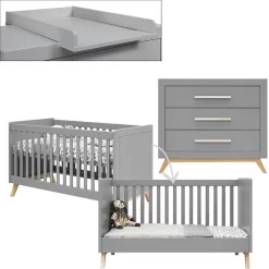Bopita Babyzimmer Fenna 2-teilig 70 X 140 Cm Umbaubar Grau / Natur Mit Wickelaufsatz