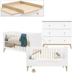 Bopita Babyzimmer Paris 2-teilig 70 X 140 Cm Umbaubar Weiß / Natur Mit Wickelaufsatz