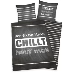 HERDING Bettwäsche Sprüche “Der Frühe Vogel…” 135 X 200 Cm