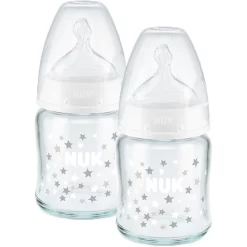 NUK Glasflasche First Choice⁺ Ab Der Geburt 120 Ml, Temperature Control Im Doppelpack Weiß