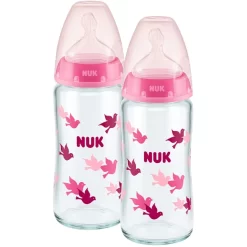 NUK Glasflasche First Choice⁺ Ab Der Geburt 240 Ml, Temperature Control Im Doppelpack Rosa