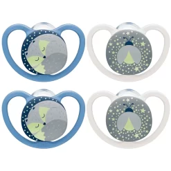 NUK Nachtschnuller Space Night Gr. 3, 18 - 36 Monate Silikon Fuchs/ Glühwürmchen, 4 Stück