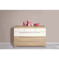 PAIDI Kommode Remo Breit 1 Schublade Kreideweiß 2 Schubladen Bordeaux Eiche