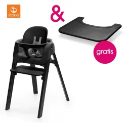 STOKKE® Steps™ Hochstuhl Buche Schwarz Inkl. Baby Set Schwarz + Gratis Tray Schwarz