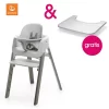 STOKKE® Steps™ Hochstuhl Weiß Buche Hazy Grey Inkl. Baby Set Weiß + Gratis Tray Weiß