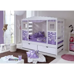 TiCAA Hausbett Mit 2 Schubladen Horse Lila