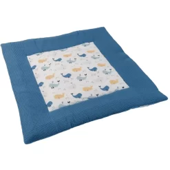 Ullenboom Krabbeldecke Waffelpique Motiv Blau Wale 100x100 Cm